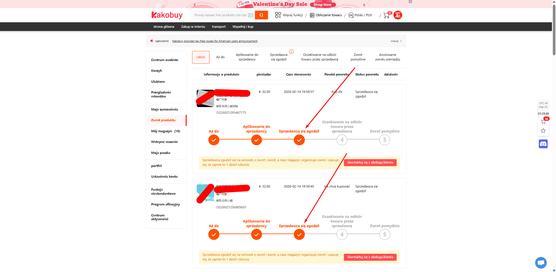 Return process status Kakobuy